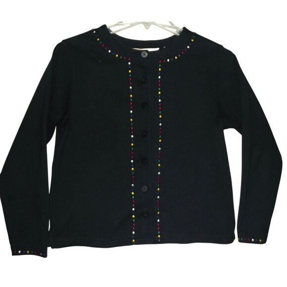 Bechamel Jacket Womens Small Black embroidered button knit cardigan crew neck - Picture 1 of 11